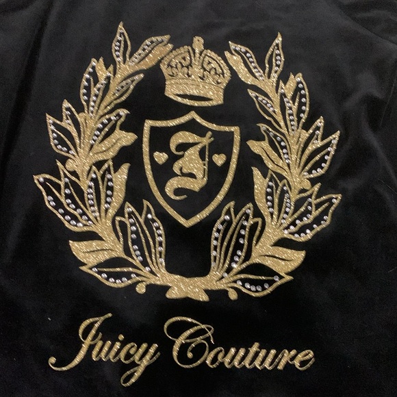 Juicy Couture Zip Front hoodie NWOT Size Large Gold sparkle Crystal Studs Black - Picture 2 of 9